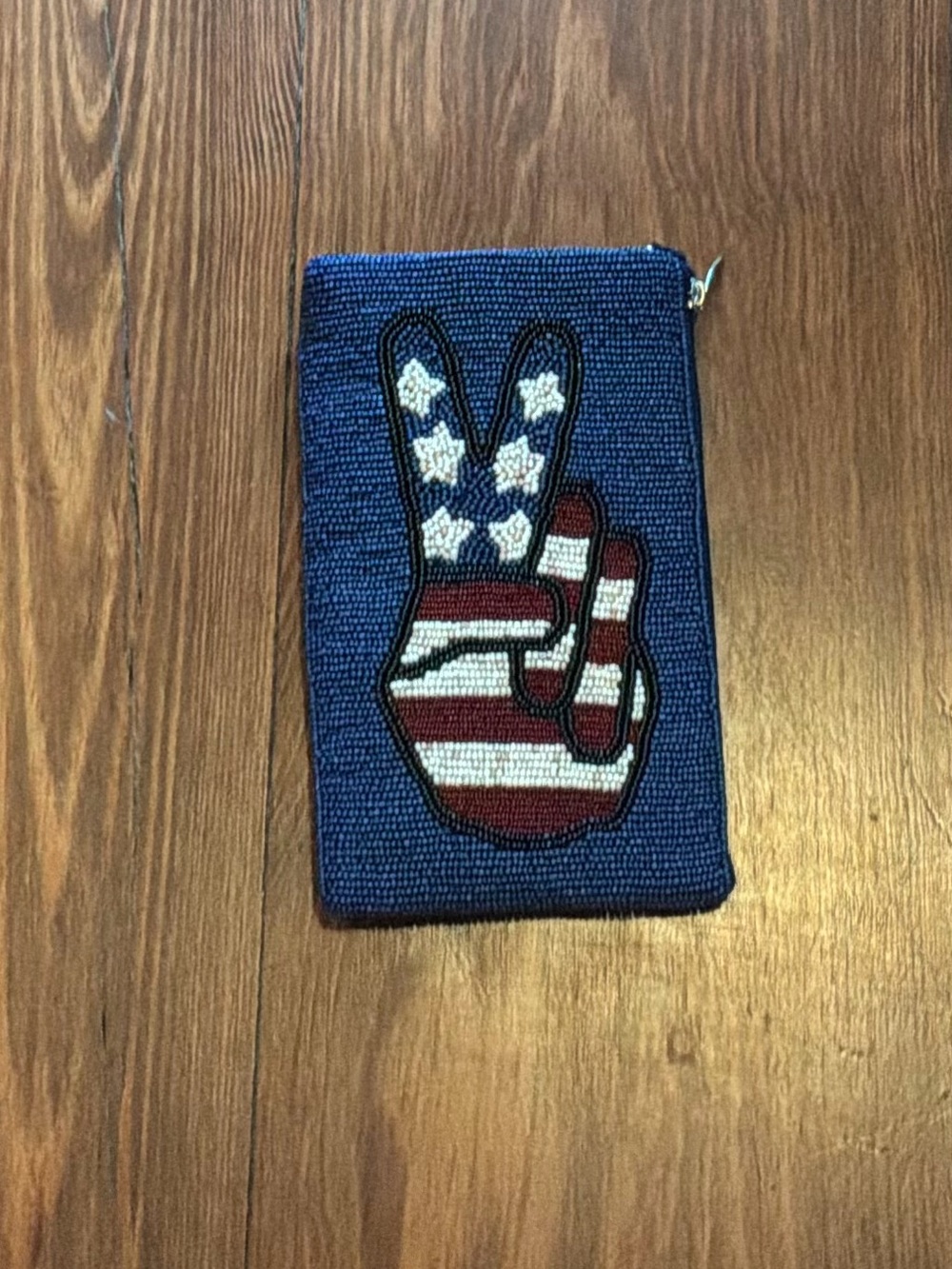 Ladies Beaded Peace Sign Crossbody Clutch - Blue, Red & White